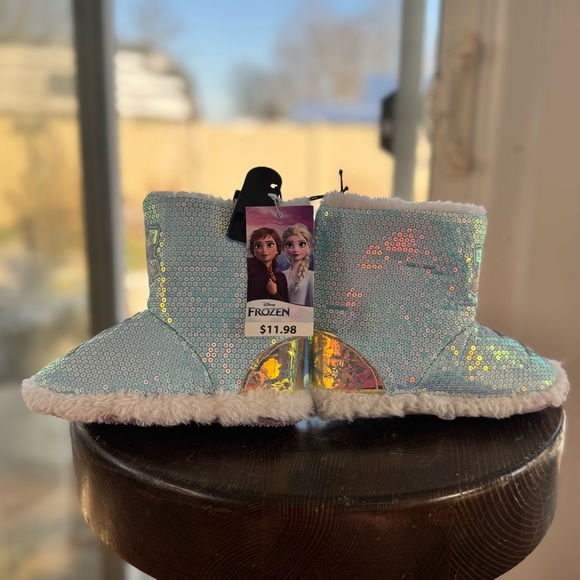 Frozen Elsa & Olaf Toddler Girl Slipper Blue Bootie Sequin Shoes size’s below - Picture 13 of 16